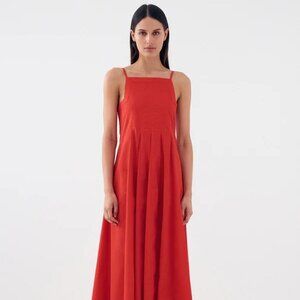 Bird and Knoll Red Munroe Godet-Skirt Cotton Poplin Maxi Dress Size XXS